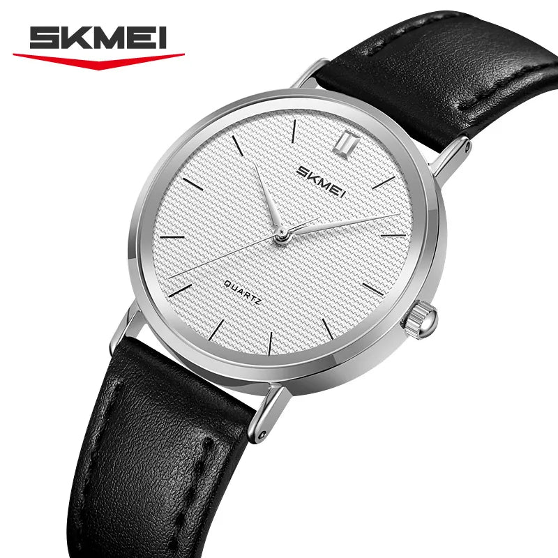 SKMEI 2568 Ladies Slim Leather Belt Watch - Silver/Silver