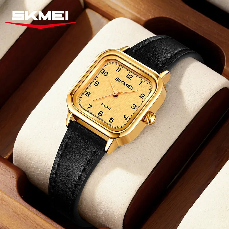 SKMEI 2579 Women Leather Belt Watch - Gold/Black
