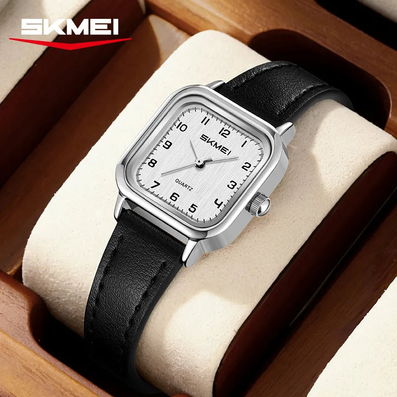 SKMEI 2579 Women Leather Belt Watch - Silver/Black
