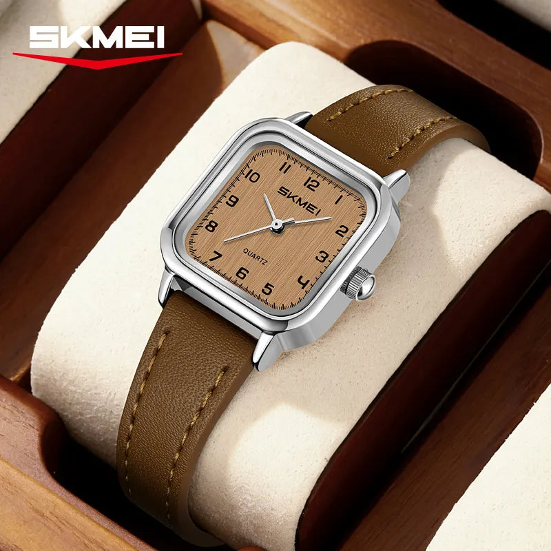 SKMEI 2579 Women Leather Belt Watch - Silver/Brown