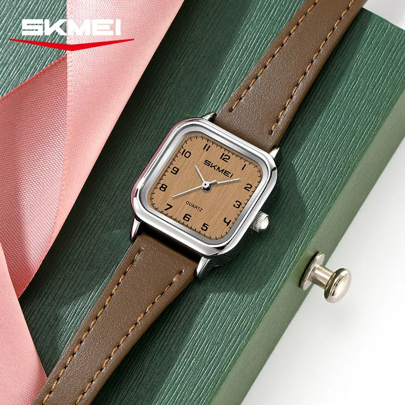 SKMEI 2579 Women Leather Belt Watch - Silver/Brown