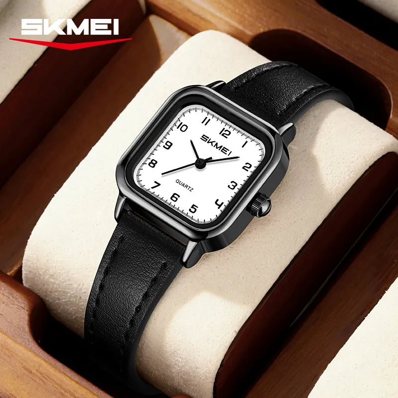 SKMEI 2579  Women Leather Belt Watch - Black/Black
