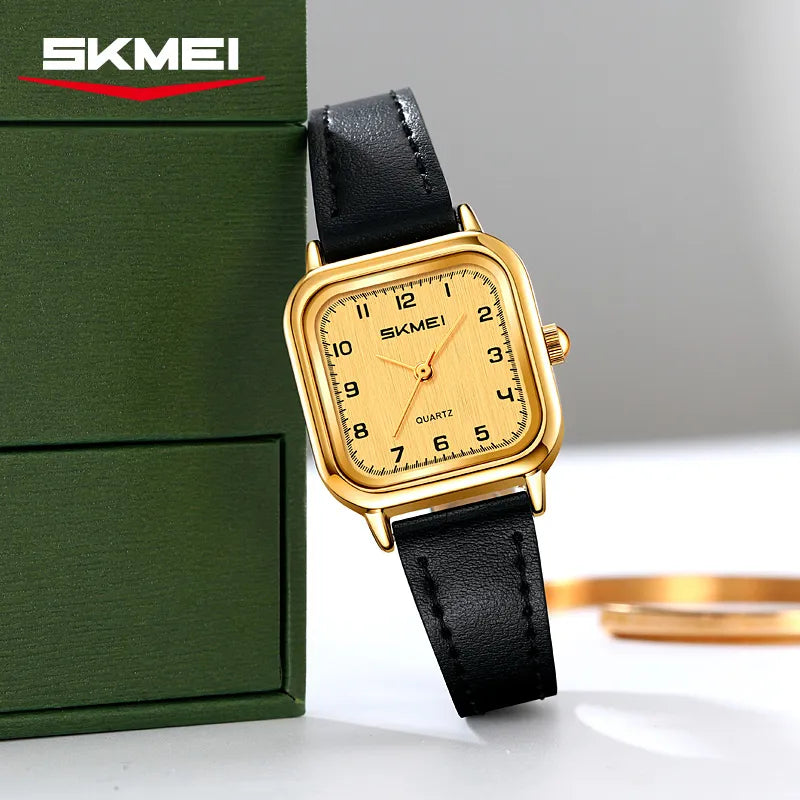 SKMEI 2579 Women Leather Belt Watch - Gold/Black