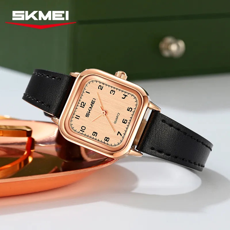 SKMEI 2579 Women Leather Belt Watch - Rosegold/Black