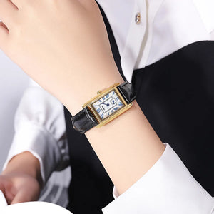 SKMEI - 2297 - Women Down Second Leather Strap Quartz Watch - gold/black image 2