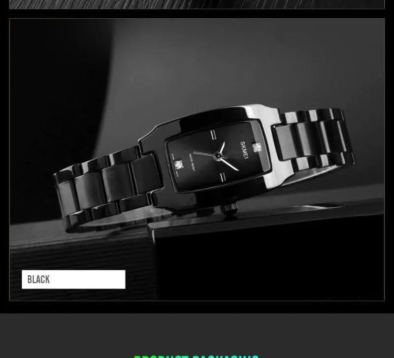 SKMEI - 1400 - Women Stainless Steel Rectangle Dial Elegant Watch - black image 4
