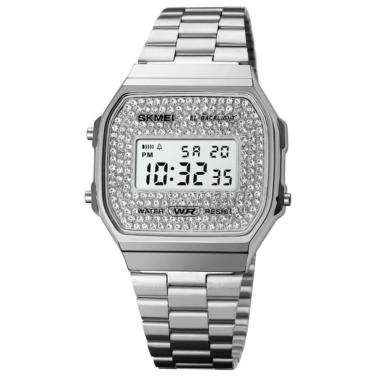 Skmei - 1808 - Women Shinning Diamonds Dial Chrono Watch - Silver image 0