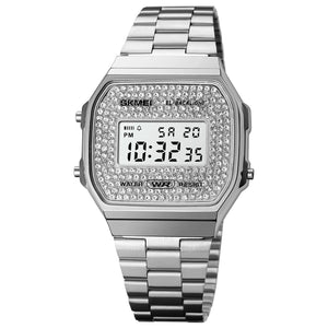 Skmei - 1808 - Women Shinning Diamonds Dial Chrono Watch - Silver image 0
