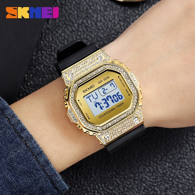 Skmei – 2000 – Women Luxury Diamond Digital Watch - Gold image 1