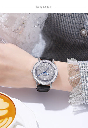 SKMEI - 1953 - Women Luxury Embossed Stone Diamond Quartz - Black image 3