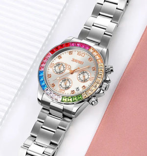 Skmei - 9367 - Colorful Fashion Luminous Hands Waterproof Quartz Unisex Watch - Silver/Silver image 0