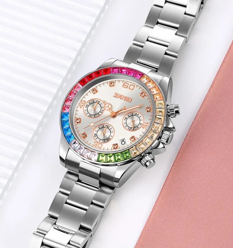 Skmei - 9367 - Colorful Fashion Luminous Hands Waterproof Quartz Unisex Watch - Silver/Silver image 0