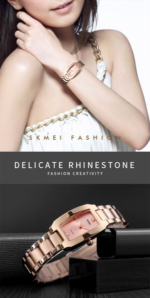 SKMEI - 1400 - Women Stainless Steel Rectangle Dial Elegant Watch - rose gold image 6