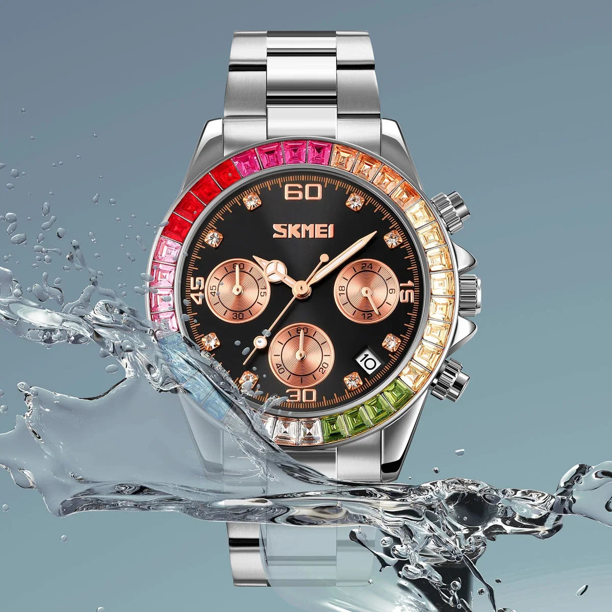 Skmei - 9367 - Colorful Fashion Luminous Hands Waterproof Quartz Unisex Watch - Silver/Black image 2