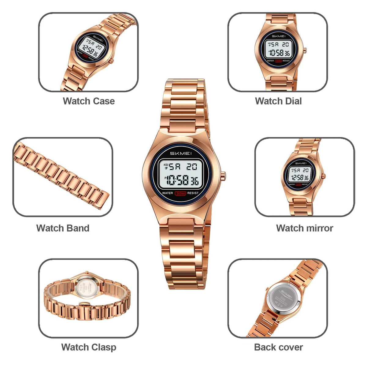 SKMEI - 2334 - Women Digital Stainless Steel Watch - rose gold image 4