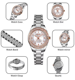 SKMEI - 1534 - Women Water Resistant Diamond Quartz Watch - rose gold/silver image 2