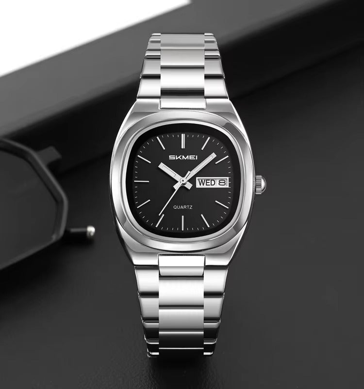 SKMEI 2420 Unisex Analog Quartz Day-Date Watch - Silver/Black image 3