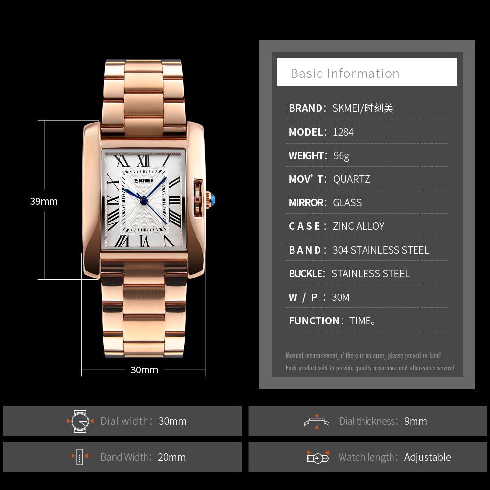 SKMEI - 1284 - Women Rectangle Dial Roman Numeric Index Watch - rose gold image 4