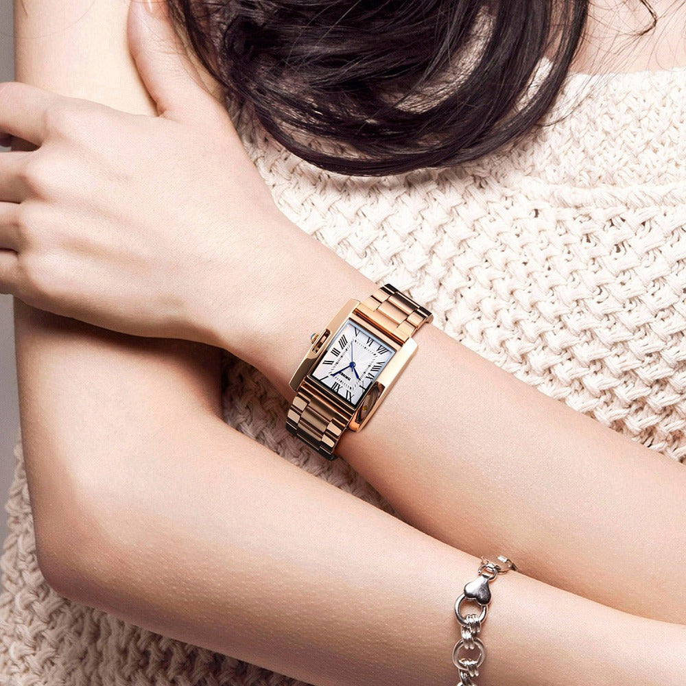 SKMEI - 1284 - Women Rectangle Dial Roman Numeric Index Watch - rose gold image 2