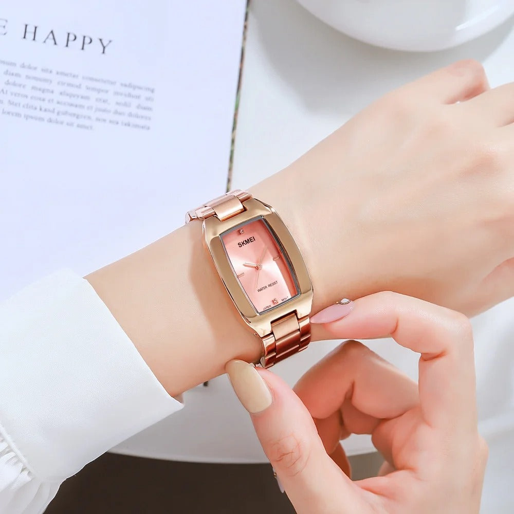 SKMEI - 1400 - Women Stainless Steel Rectangle Dial Elegant Watch - rose gold image 2