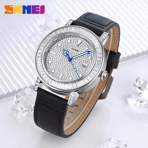 SKMEI - 1953 - Women Luxury Embossed Stone Diamond Quartz - Black image 0