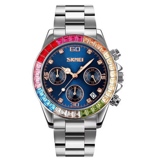 Skmei - 9367 - Colorful Fashion Luminous Hands Waterproof Quartz Unisex Watch - Silver/Blue image 1