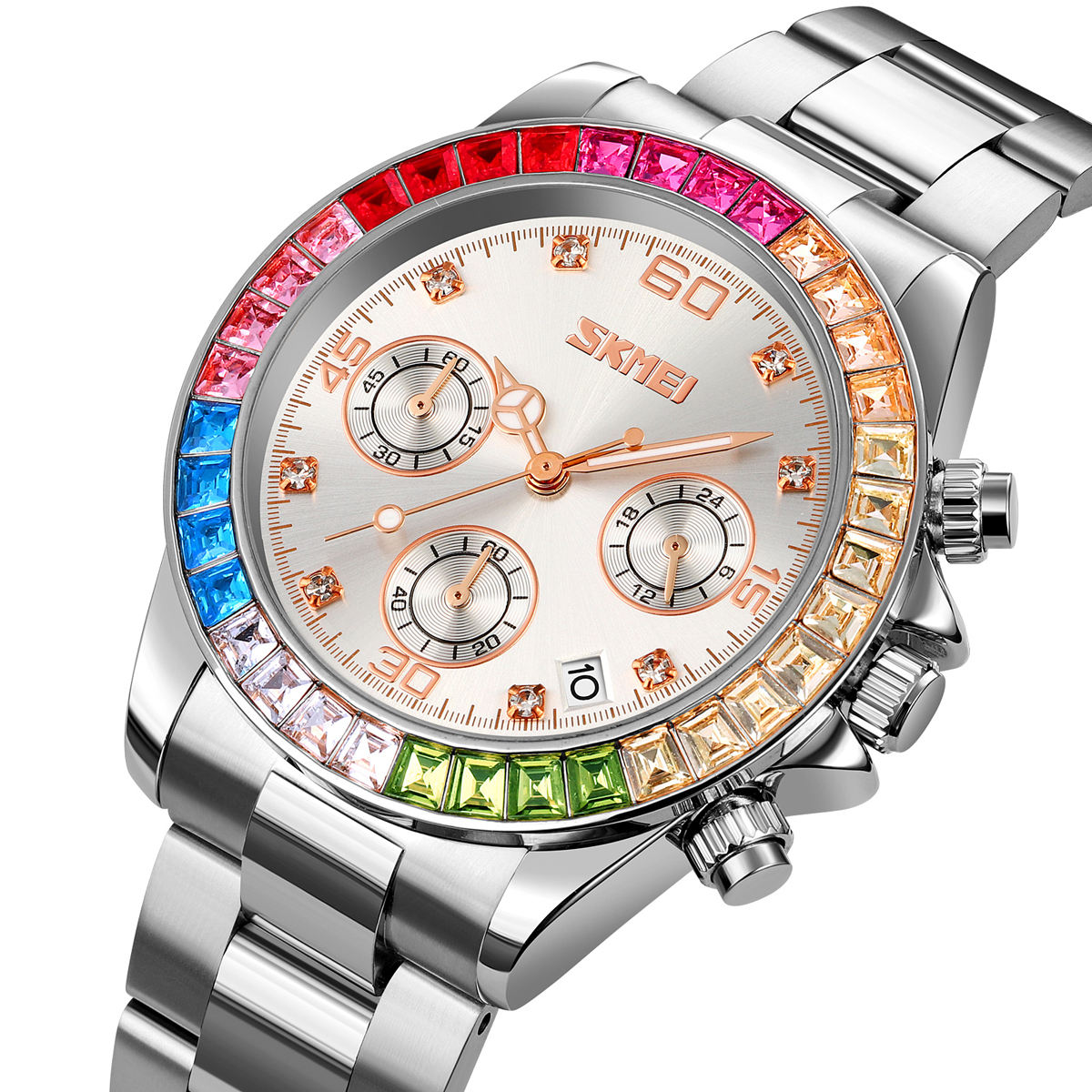 Skmei - 9367 - Colorful Fashion Luminous Hands Waterproof Quartz Unisex Watch - Silver/Silver image 1