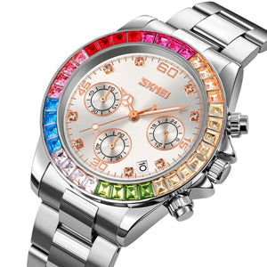 Skmei - 9367 - Colorful Fashion Luminous Hands Waterproof Quartz Unisex Watch - Silver/Silver image 1
