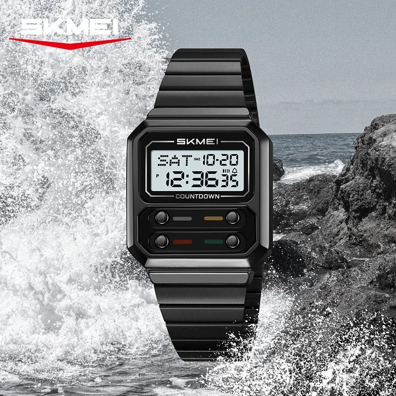 SKMEI 2448 Vintage Square Digital Stainless Steel Watch - black-white image 3