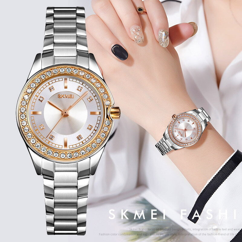 SKMEI - 1534 - Women Water Resistant Diamond Quartz Watch - rose gold/silver image 6