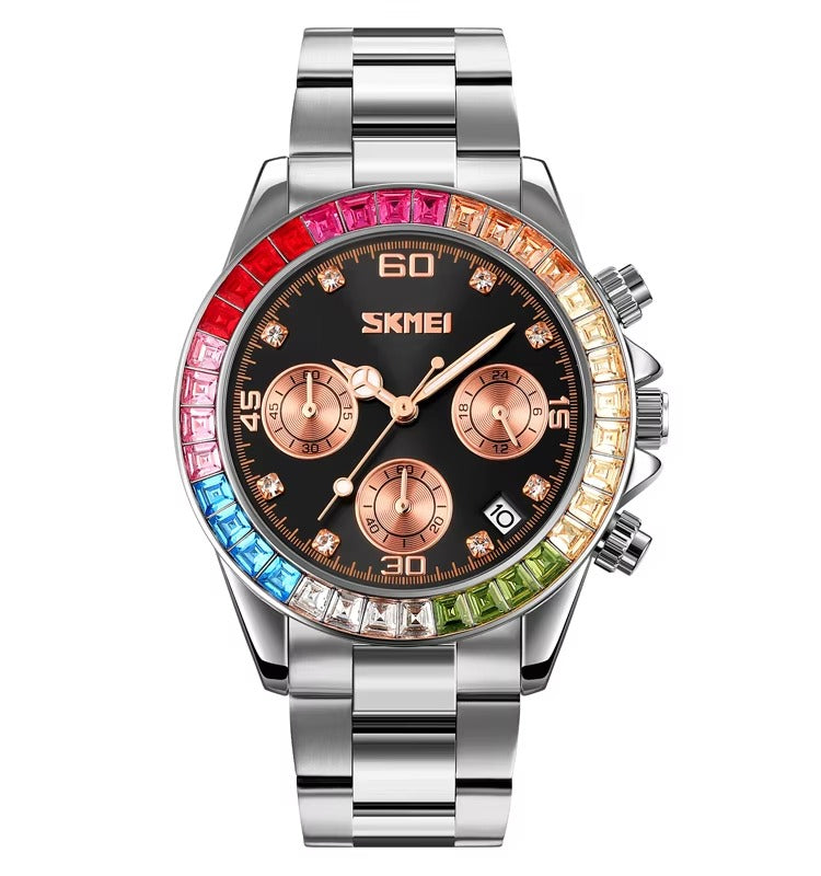 Skmei - 9367 - Colorful Fashion Luminous Hands Waterproof Quartz Unisex Watch - Silver/Black image 1
