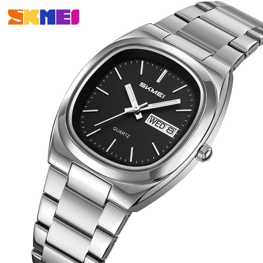 SKMEI 2420 Unisex Analog Quartz Day-Date Watch - Silver/Black image 1