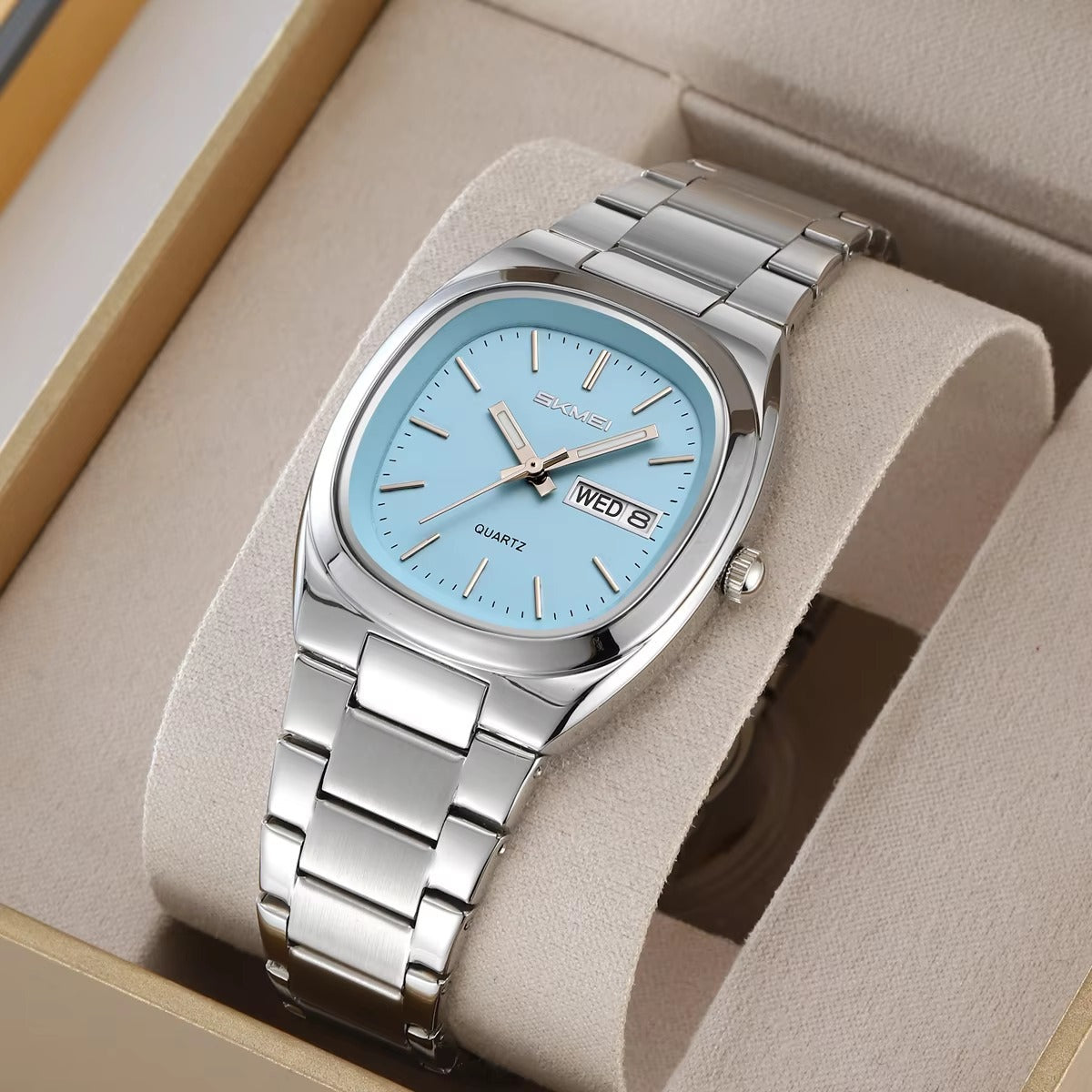 SKMEI 2420 Unisex Analog Quartz Day-Date Watch - Silver/Blue image 1