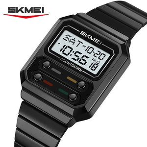 SKMEI 2448 Vintage Square Digital Stainless Steel Watch - black-white image 0