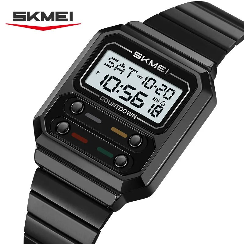 SKMEI 2448 Vintage Square Digital Stainless Steel Watch - black-white image 0