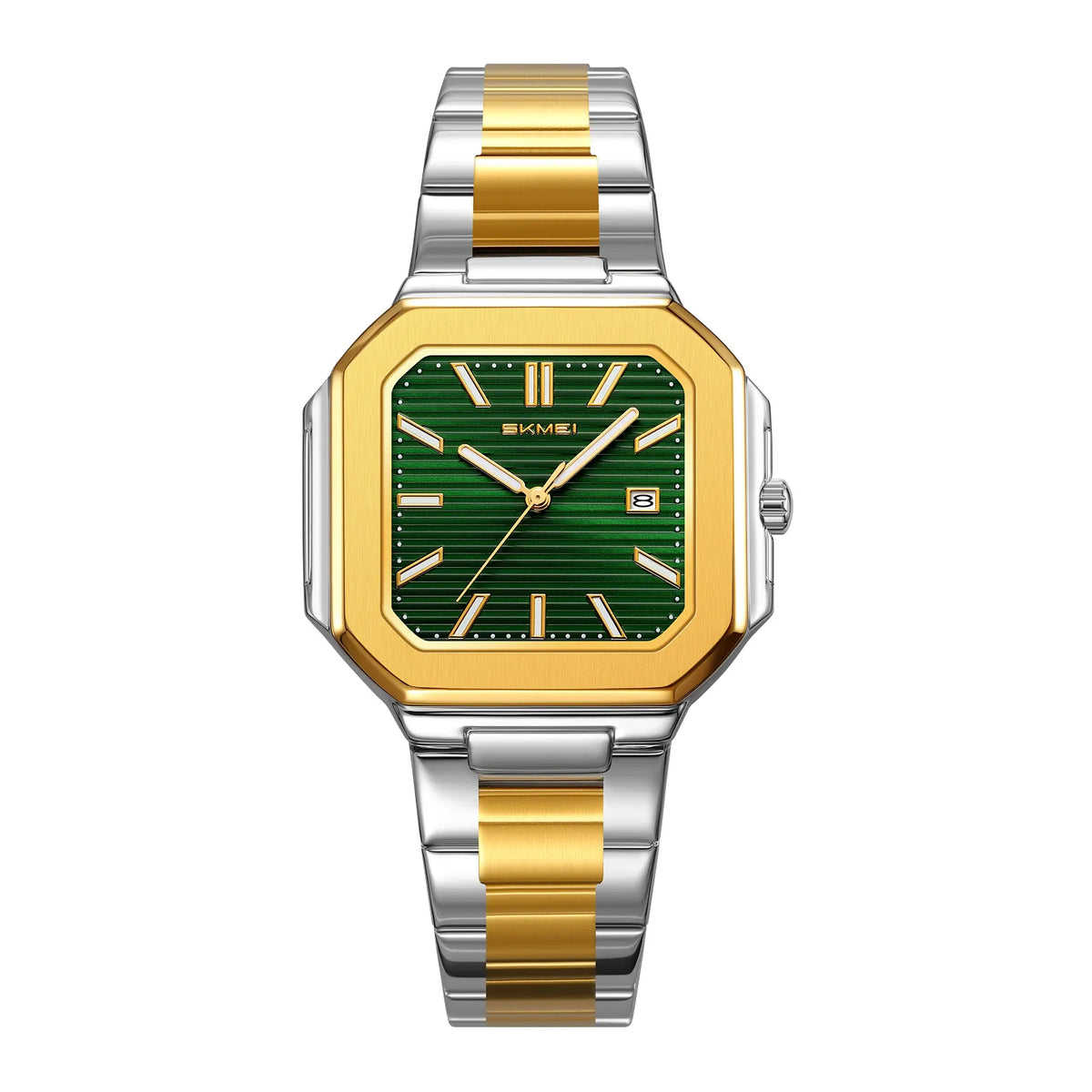 SKMEI 9398 Women Elegant Steel Quartz Watch - gold/silver-green(lady)