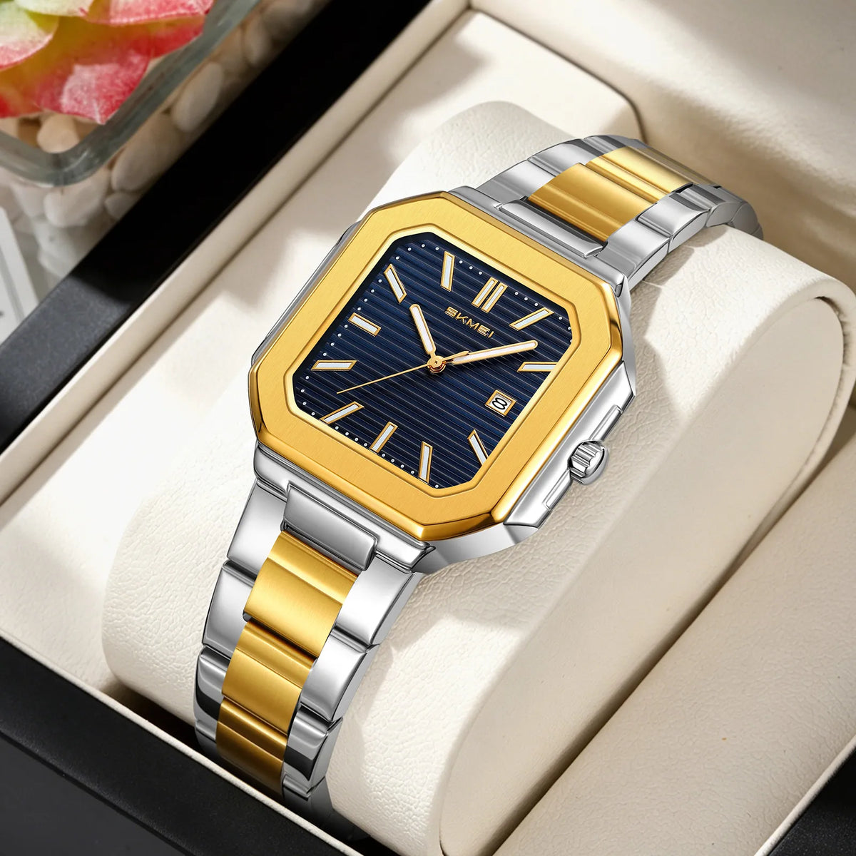 SKMEI 9398 Women Elegant Steel Quartz Watch - gold/silver-blue(lady)