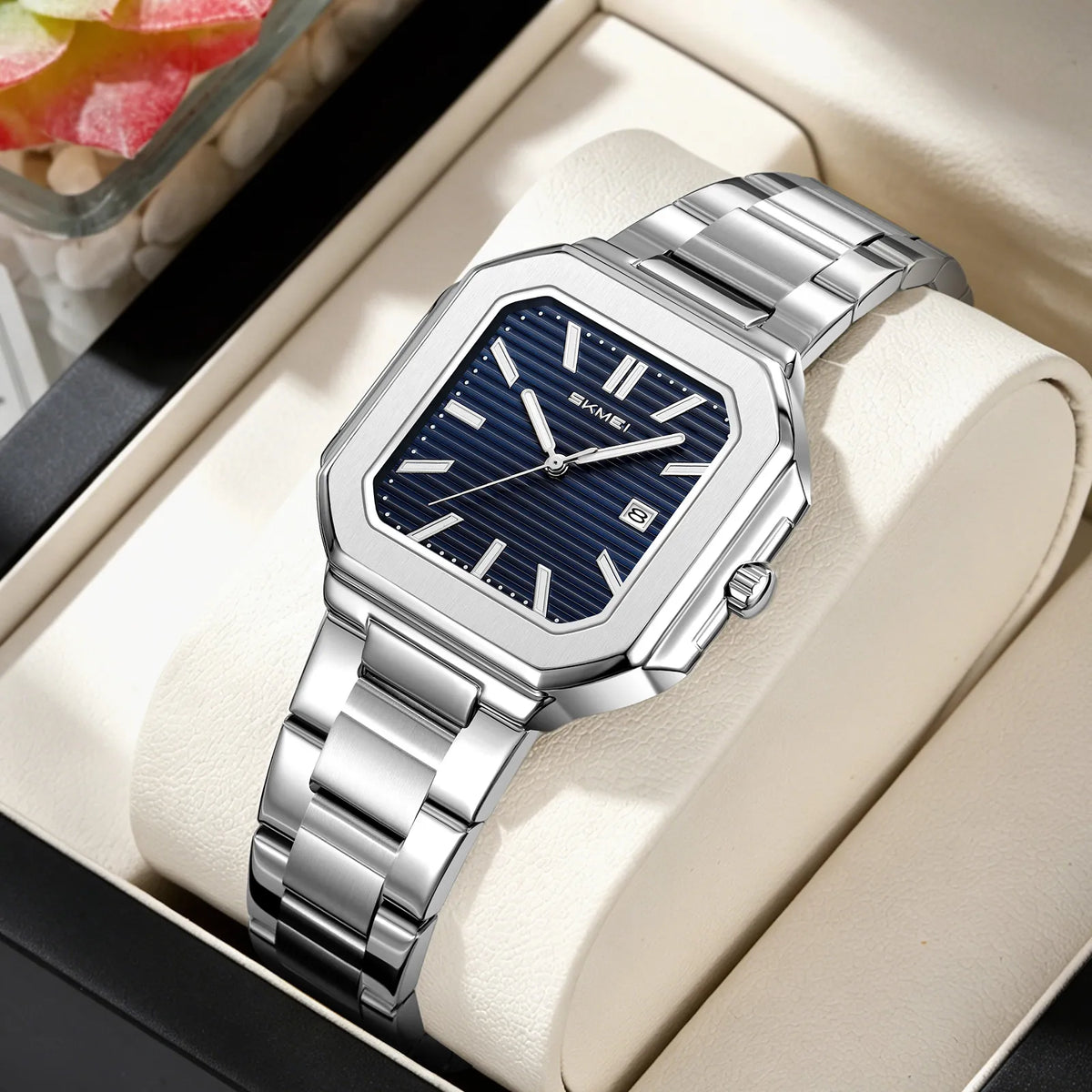 SKMEI 9398 Women Elegant Steel Quartz Watch - silver/blue(lady)