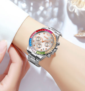 Skmei - 9367 - Colorful Fashion Luminous Hands Waterproof Quartz Unisex Watch - Silver/Silver image 3
