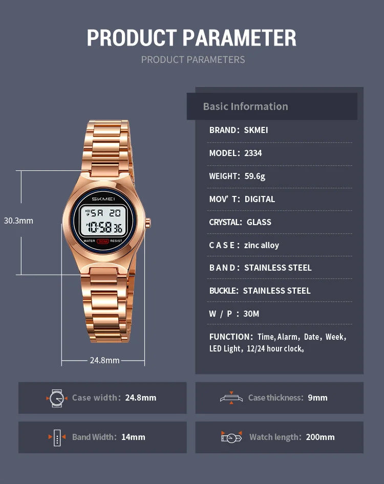 SKMEI - 2334 - Women Digital Stainless Steel Watch - rose gold image 5