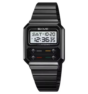 SKMEI 2448 Vintage Square Digital Stainless Steel Watch - black-white image 1