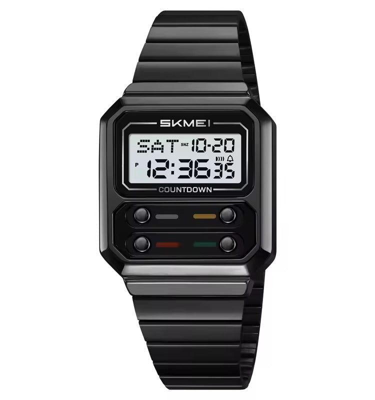 SKMEI 2448 Vintage Square Digital Stainless Steel Watch - black-white image 1