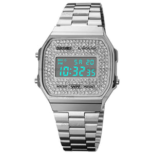 Skmei - 1808 - Women Shinning Diamonds Dial Chrono Watch - Silver image 4