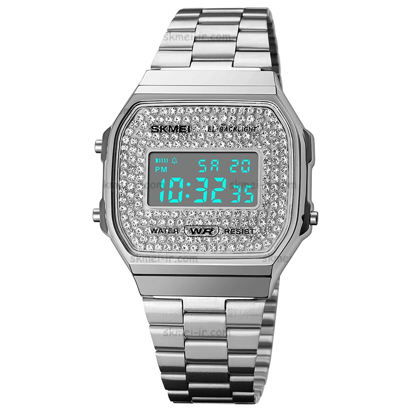 Skmei - 1808 - Women Shinning Diamonds Dial Chrono Watch - Silver image 4