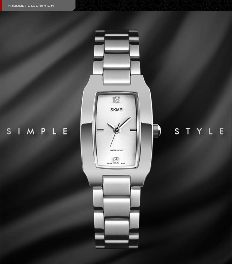 SKMEI - 1400 - Women Stainless Steel Rectangle Dial Elegant Watch - silver image 2