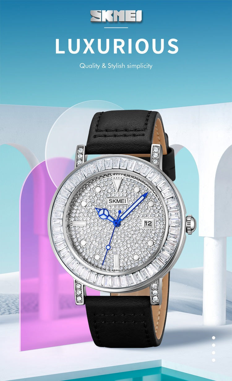 SKMEI - 1953 - Women Luxury Embossed Stone Diamond Quartz - Black image 5