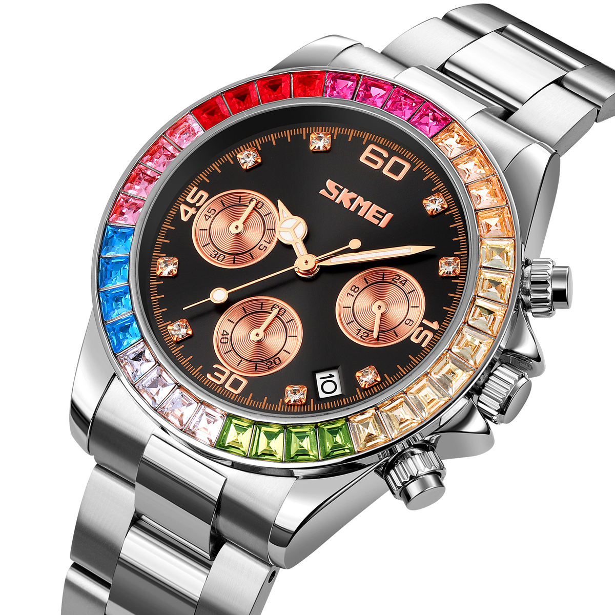 Skmei - 9367 - Colorful Fashion Luminous Hands Waterproof Quartz Unisex Watch - Silver/Black image 0