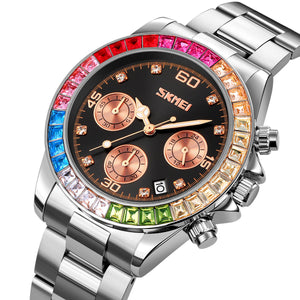 Skmei - 9367 - Colorful Fashion Luminous Hands Waterproof Quartz Unisex Watch - Silver/Black image 0