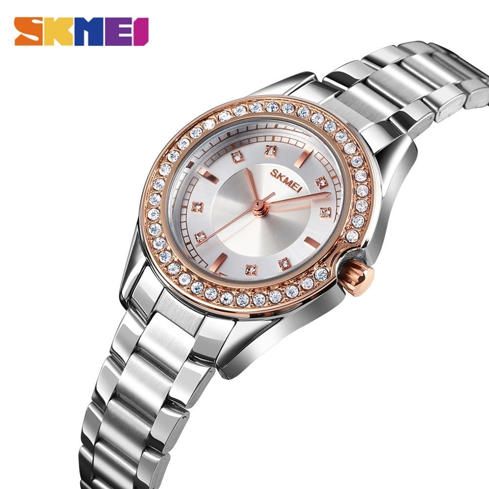 SKMEI - 1534 - Women Water Resistant Diamond Quartz Watch - rose gold/silver image 0