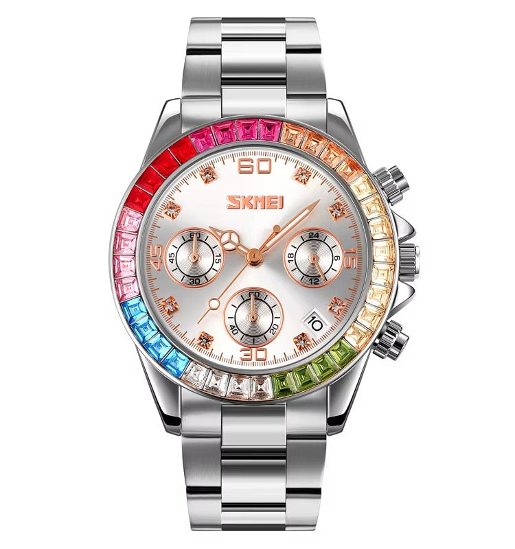 Skmei - 9367 - Colorful Fashion Luminous Hands Waterproof Quartz Unisex Watch - Silver/Silver image 2